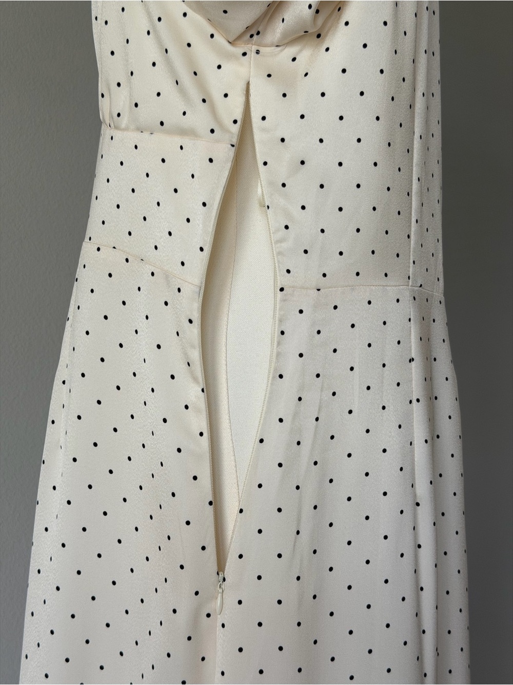 Simple Retro Mazie Long Sleeve Polka Dot Square Neck Midi Dress Lace Trim Cream - Picture 7 of 16